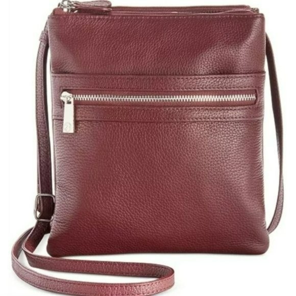 Giani Bernini Handbags - Giani Bernini Triple Zip Pebble Leather Dasher Crossbody- Wine